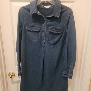 Boden Womens Denim Chambray Dress 8R Blue Collared Dress, Pockets Cotton